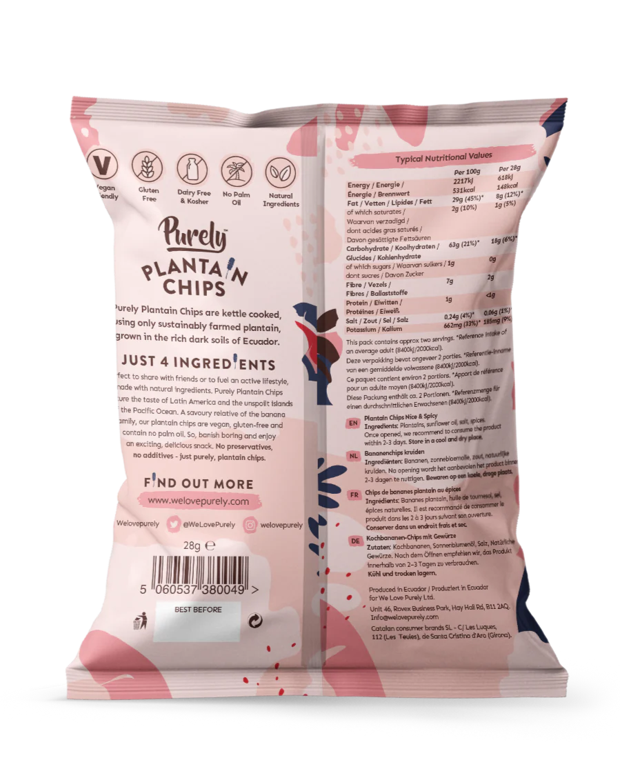 Purely Plantain Chips - Nice & Spicy - 28g Grab & Go Bag