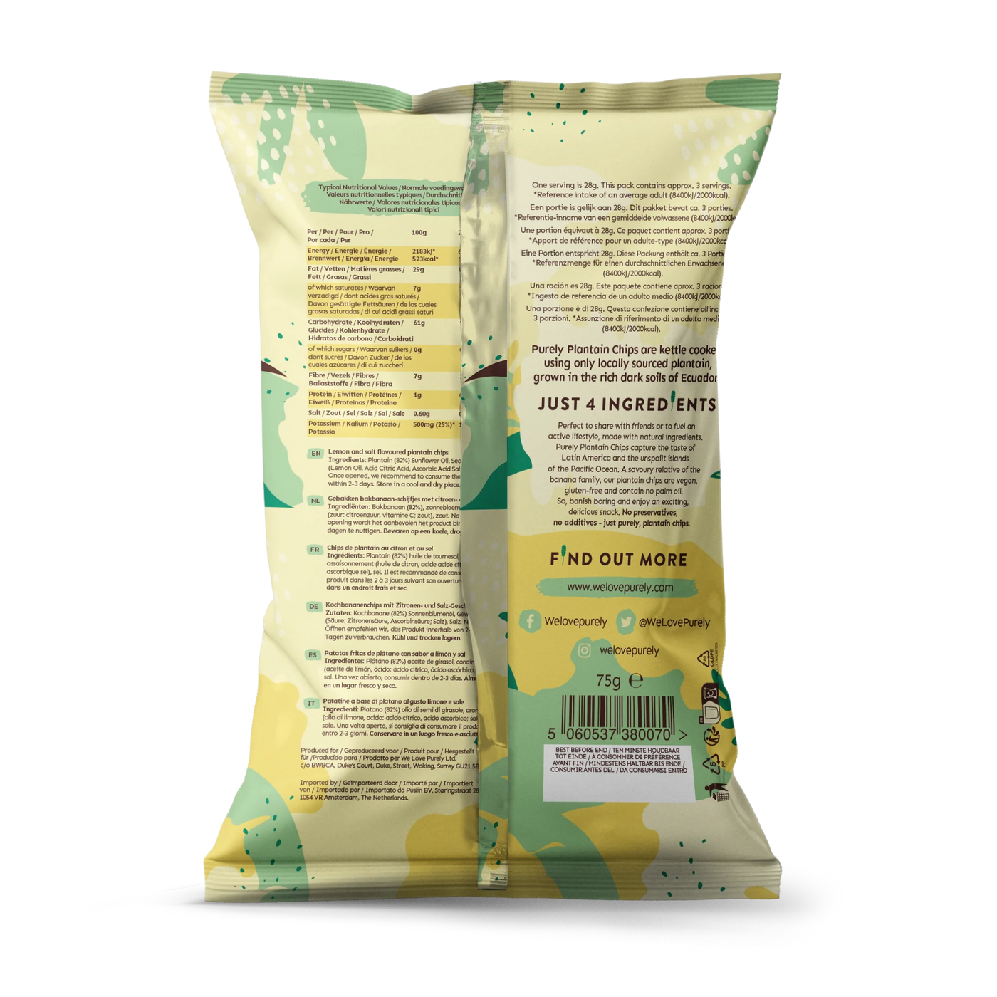 Purely Plantain Chips - Lemon & Salt - 75g Sharing Bag