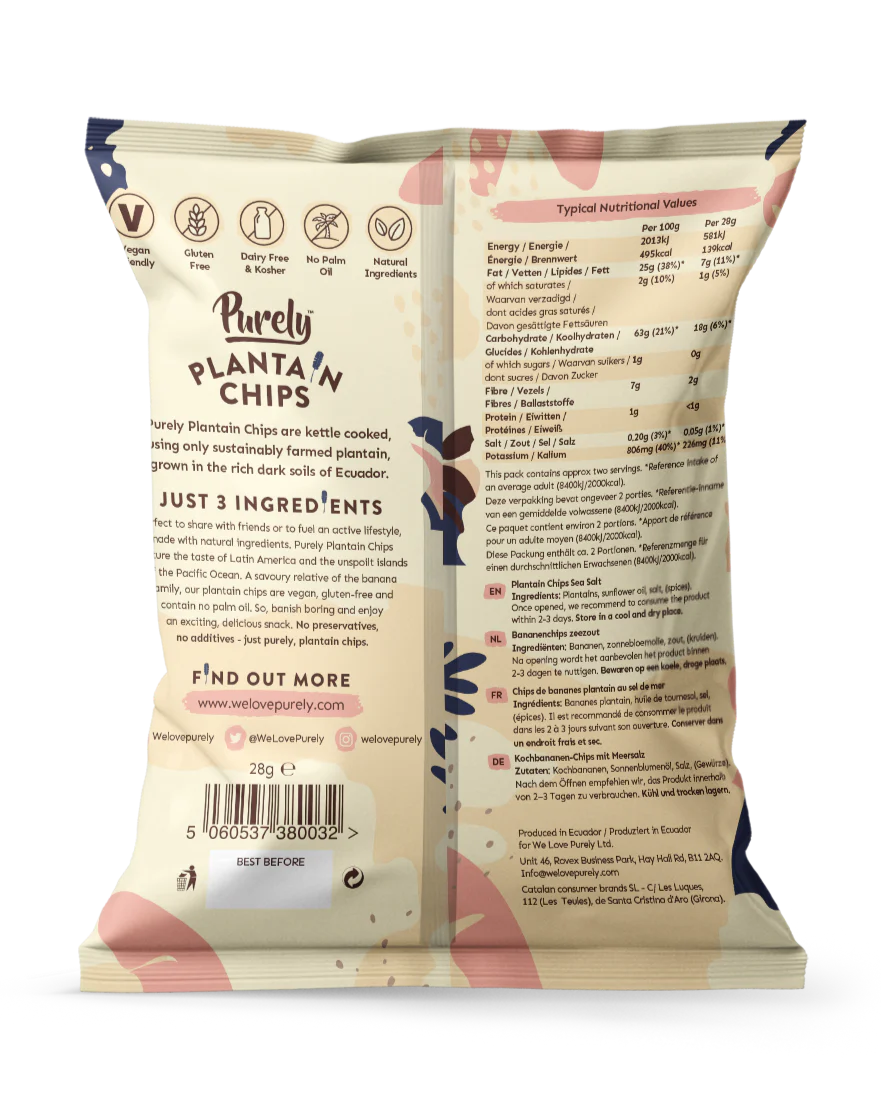 Purely Plantain Chips - Sea Salt - 28g Grab & Go Bag