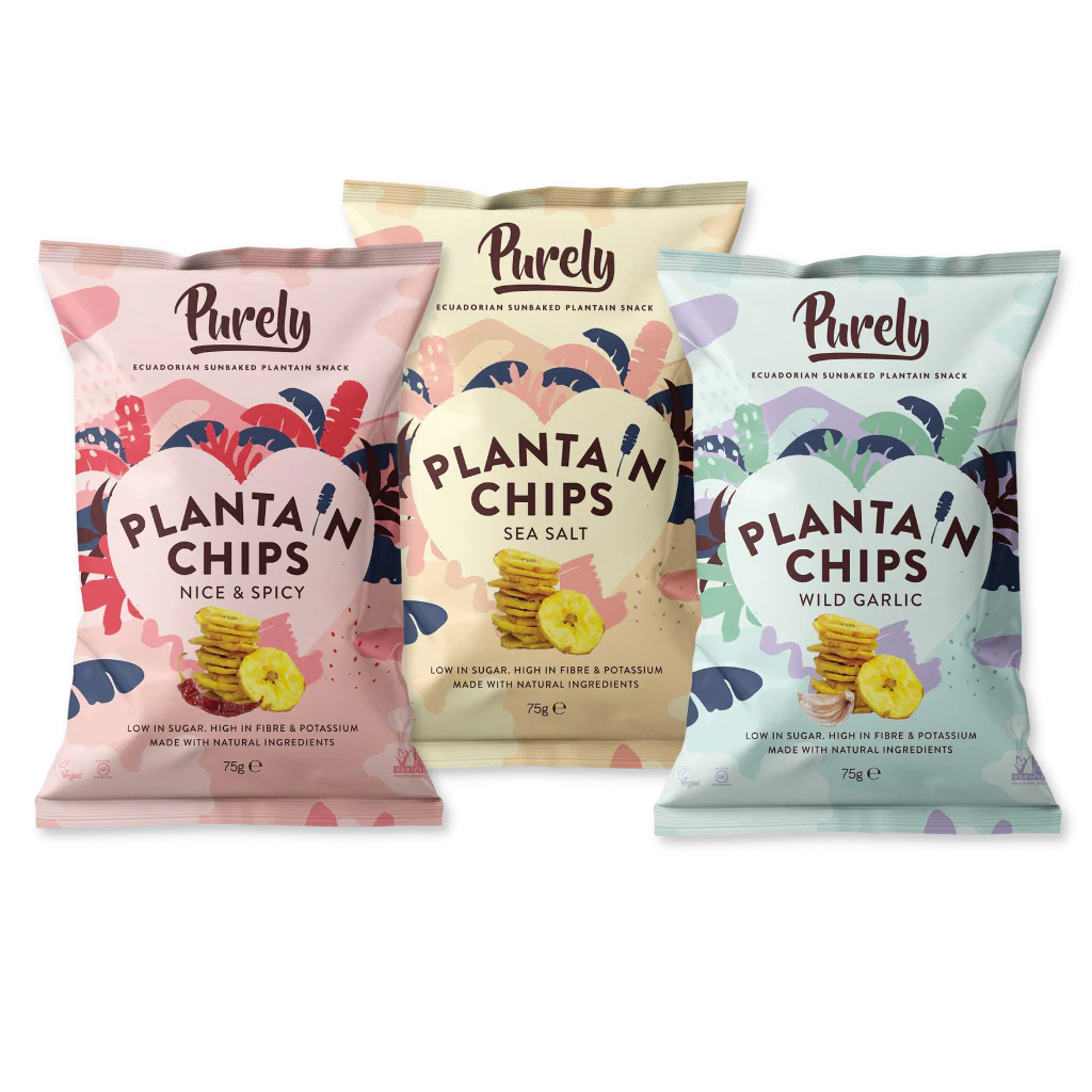 Purely Plantain Chips - Mixed Box - 75g Sharing Bags